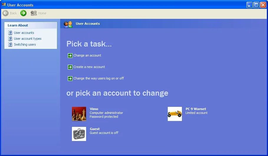 Менеджер учетных записей Windows XP. Windows 7 Guest. Виндовс user