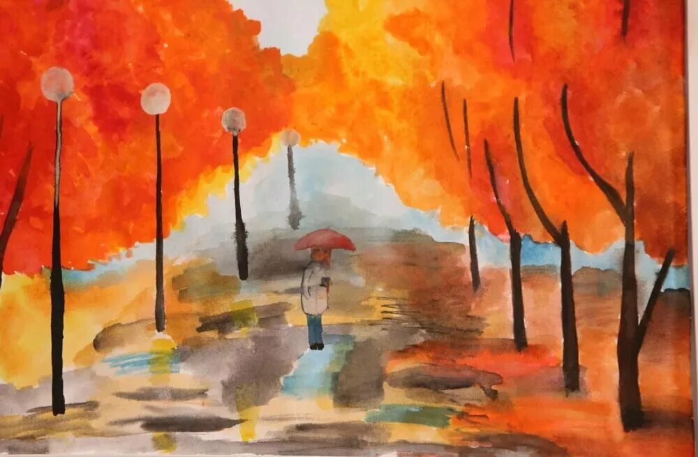 Осень картинки пошагово. Рисование осенний парк. Осенний парк рисунок детский. Рисование парк осенью. Осенний пейзаж легкий.