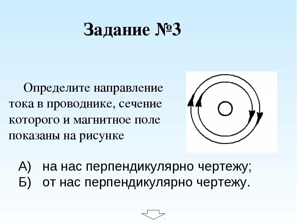 Направление тока в проводнике определяется