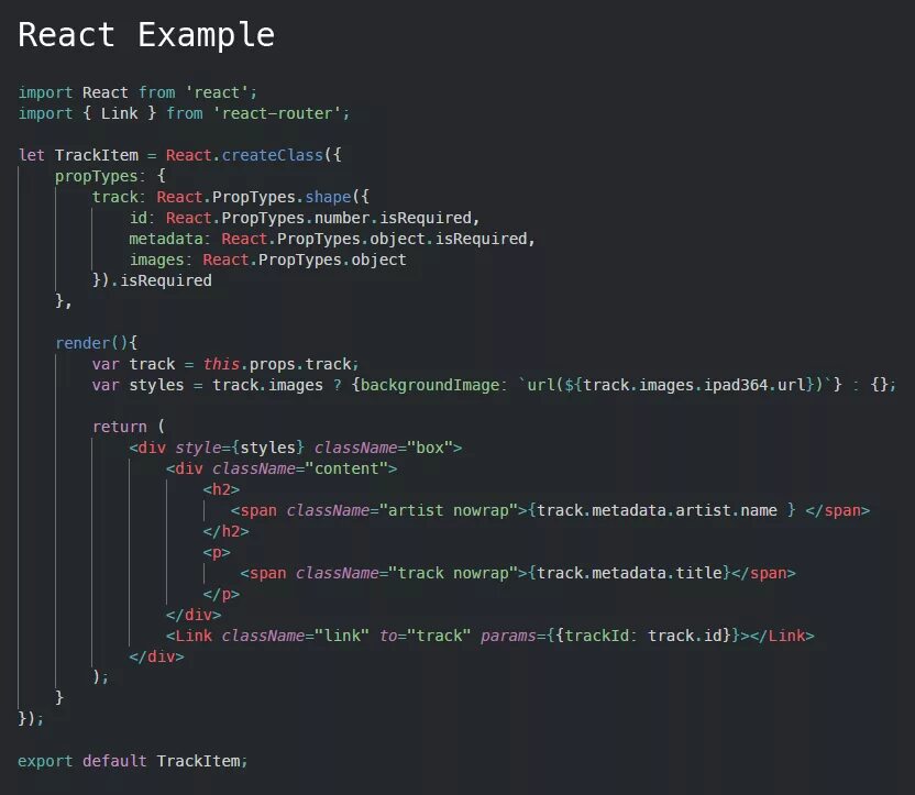 Javascript разработка приложения. React js пример кода. Js код. Пример кода. Код образец js.