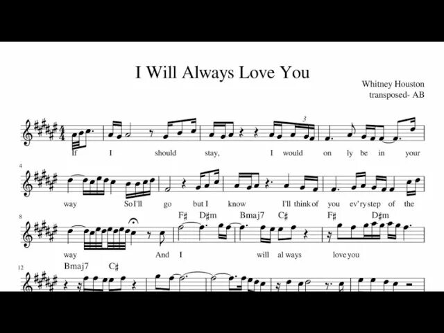 Уитни хьюстон always love you текст. Уитни Хьюстон на саксофоне Ноты Альт. I will always Love you Ноты для саксофона Альта. Ноты i will always Love you для саксофона. Whitney Houston i will always Love you.