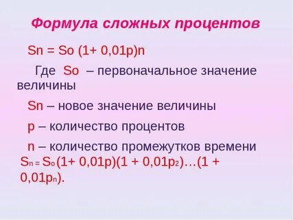 Формула сложных банковских процентов