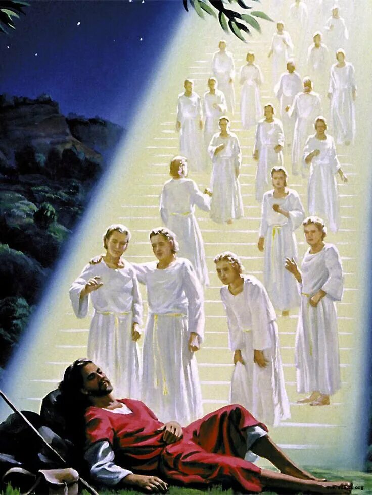 Кто первым вошел в рай. Лестница Иакова Библия. Лестница Иакова Ветхий Завет. Сон Иакова лестница. Иаков и лестница в небо.