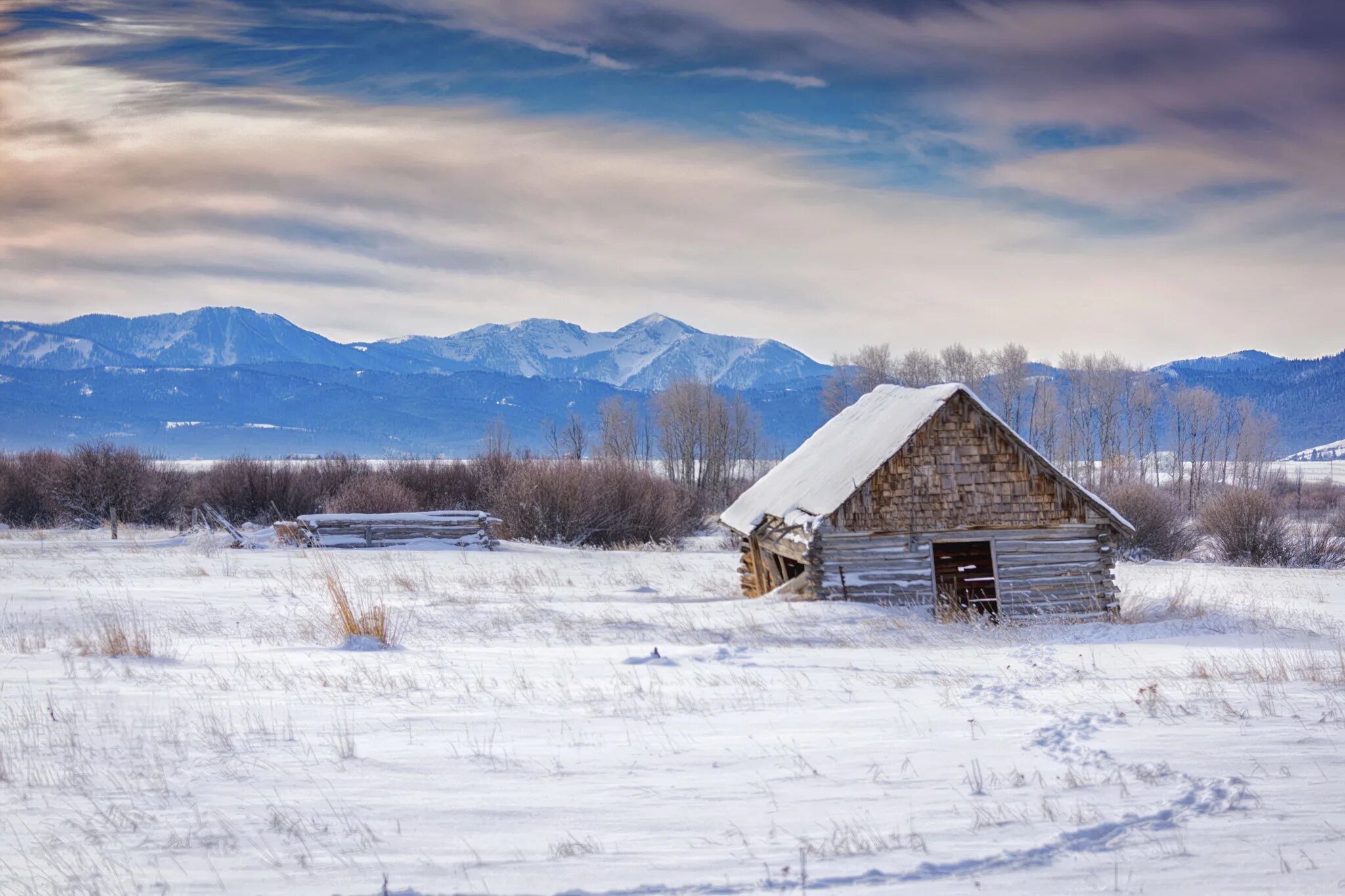 Cold winter day. Snow Valley. Winter Day.