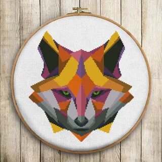 Cross Stitch Pattern Fox Geometric. 