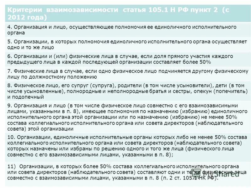 Взаимозависимые нк рф. Схемы взаимозависимости по 105.1 НК РФ. Взаимозависимых лиц по ст.105.1 НК РФ список. Ст 105.1. Статья 105.1 НК РФ взаимозависимые лица.