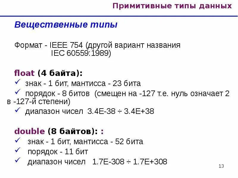 Вещественные числа float. Вещественные числа float