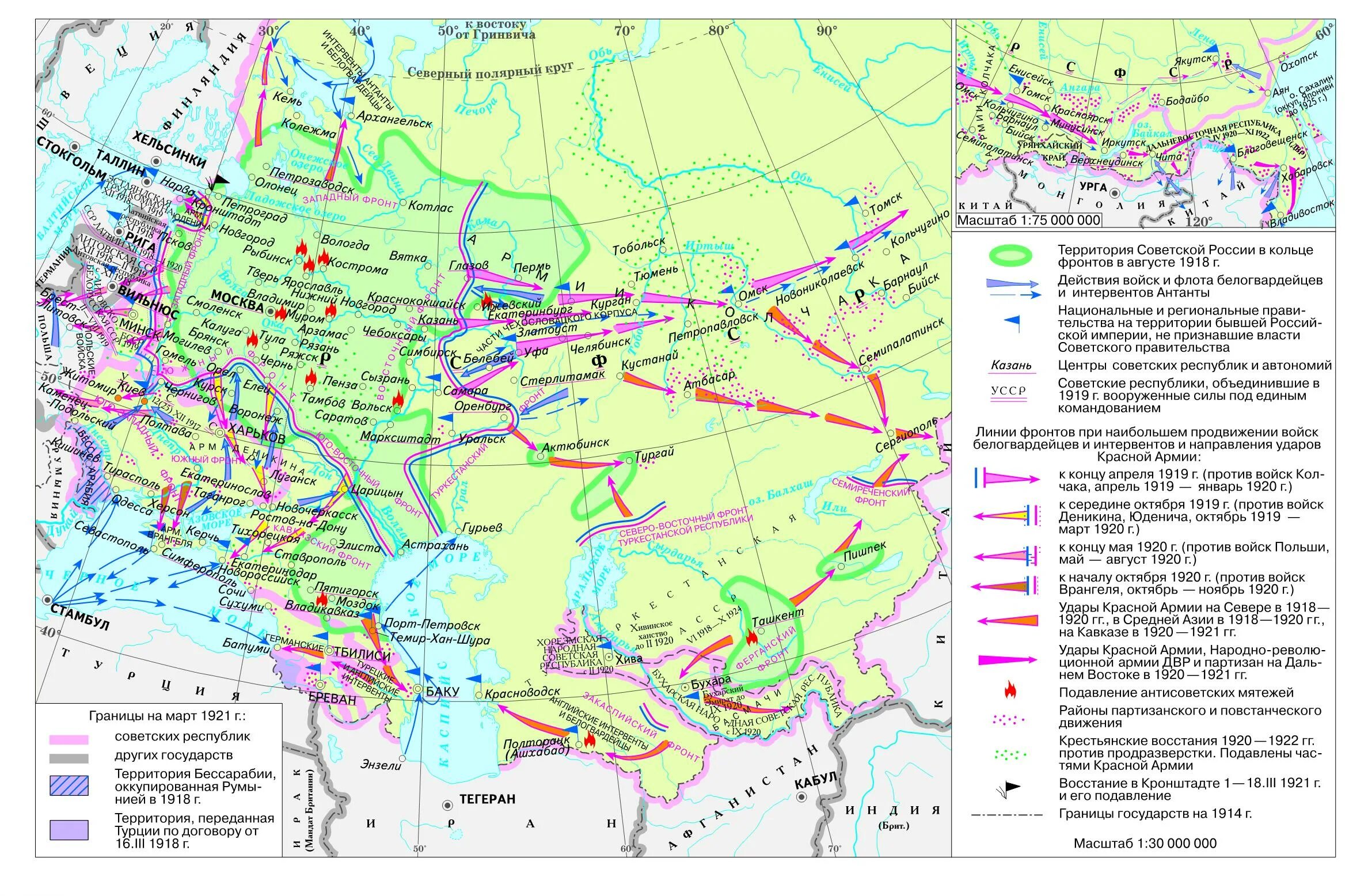 1918 1920 1922. Карта гражданской войны в России 1917. Карта военных действий гражданской войны в России 1917-1922.