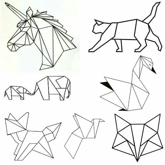 Геометрические рисунки. Геометрические фигуры животных. Животные из треугольников. Животные геометрическими фигурами.