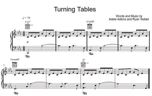 Turning Tables Ноты. Turning Tables аккорды для фортепиано.