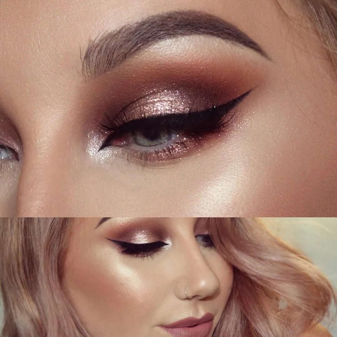 Eyeshadow shining. Макияж в розово коричневых тонах. Макияж в золотых оттенках. Макияж Вечерний розовый. Макияж в золотых розовых тонах.