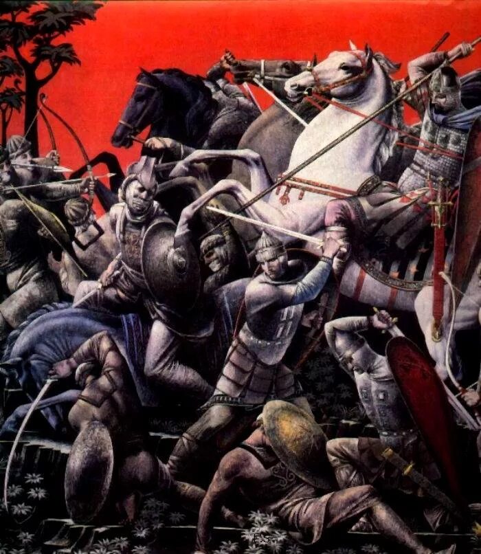 Первая битва в слове. Кобуладзе бой с половцами. Кобуладзе художник. Художник Серго Кобуладзе.