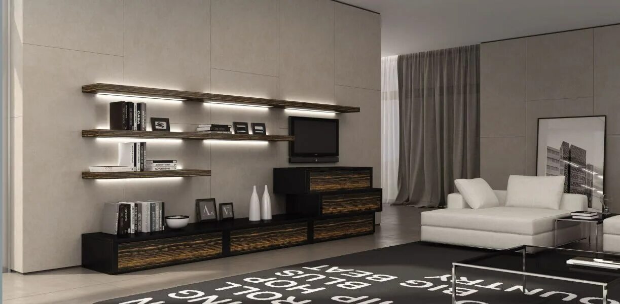 Sectional wall-mounted lacquered wooden storage wall TAO10 Storage wall - Misura