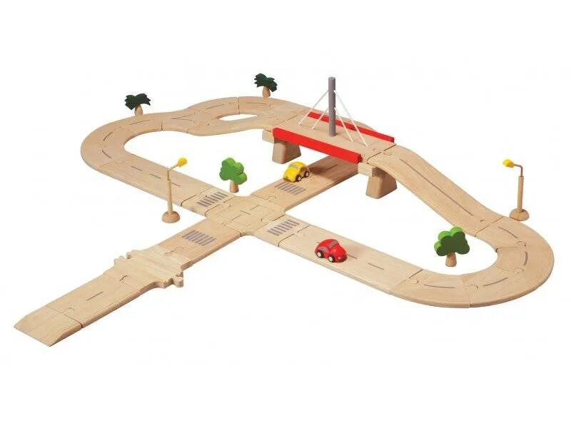Сделать трек. Деревянная дорога Делюкс Plan Toys. Plan Toys железная дорога. Трек PLANTOYS Road System (Standard) 6077. Деревянная дорога.