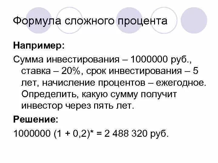 Сложные проценты ежегодно. Формула сложных процентов. Формула сложных процентов инвестиции. Формула сллжног опрцоента. Формула сложной ставки процентов.