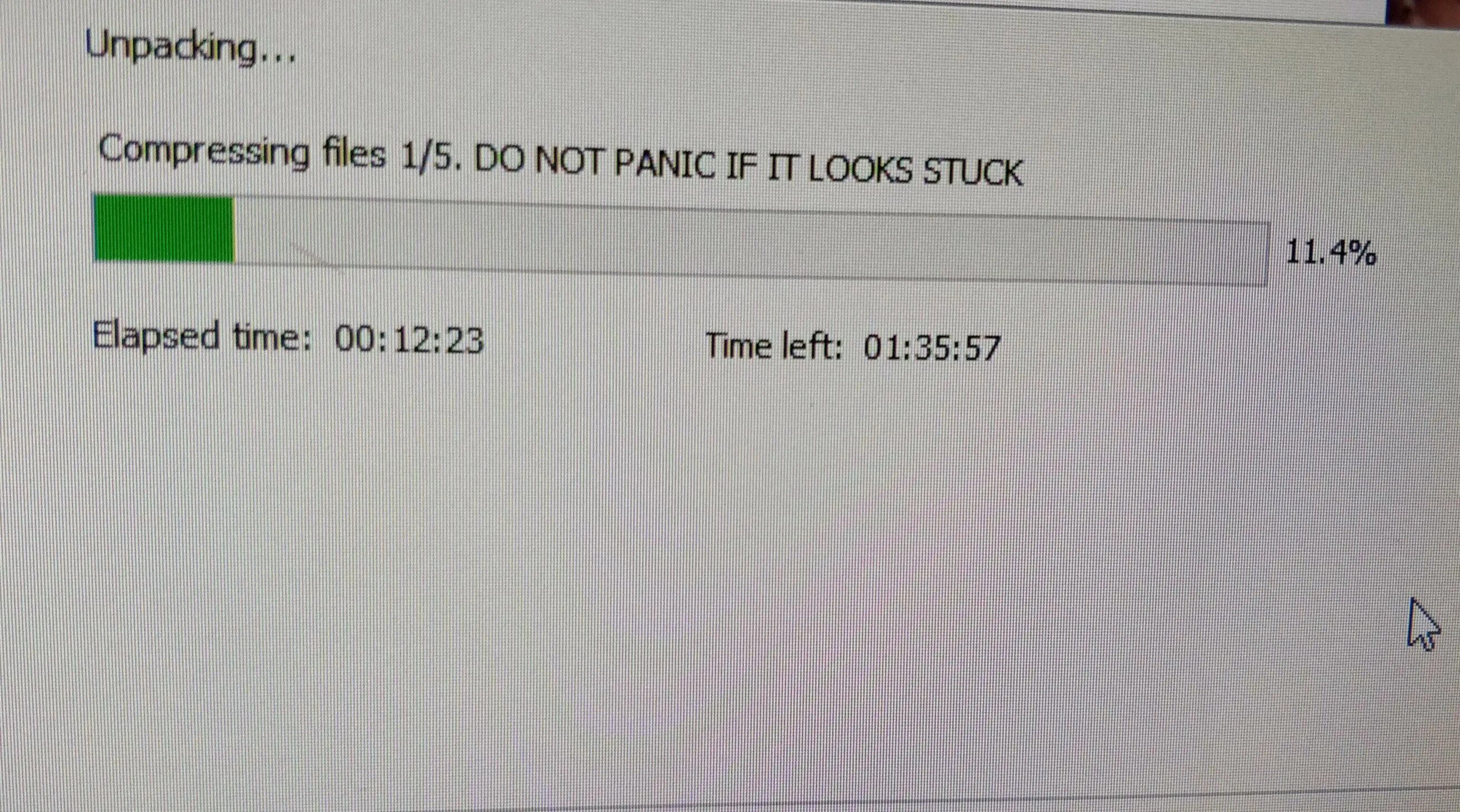 If it is. Do not Panic if it looks Stuck при установке. Panic файл. Compressing files. Мем do not Panic.