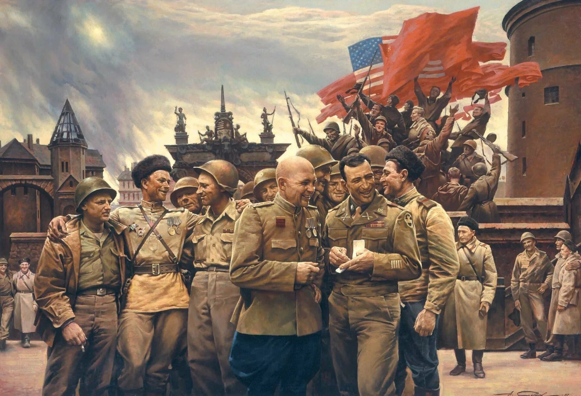 Солдаты СССР И США встреча на Эльбе. Победа СССР 1945.