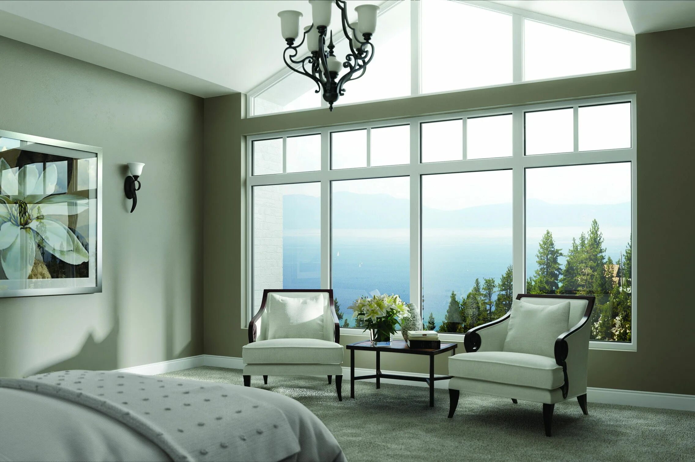 Панорамные окна. Трехстворчатое окно 1400*2100. У окна. Ламинация окон. Современные окна для частного дома.