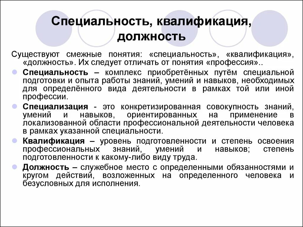 Квалификация человека это. Понятие профессия специальность должность квалификация. Понятия профессии специальности специализации квалификации. Профессия, специализация, специальность, квалификация. Профессия специализация квалификация должность.