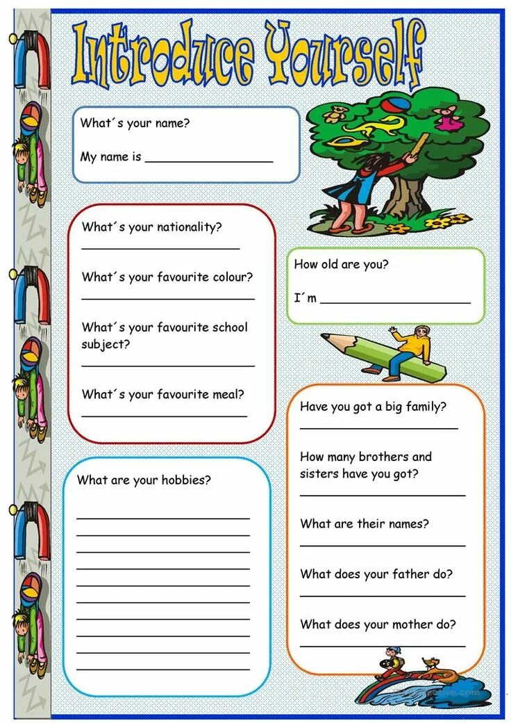 Tasks for students. Introduce yourself Worksheet. Writing activity английский. About yourself Worksheets. Английский introduce yourself.