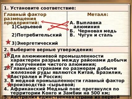 Установите соответствие основные