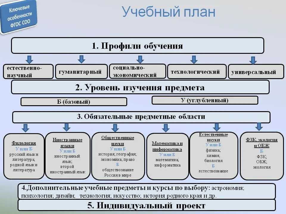 Ключевые особенности ФГОС соо. Учебный план схема. Учебный план среднего общего образования. Профили обучения ФГОС соо.