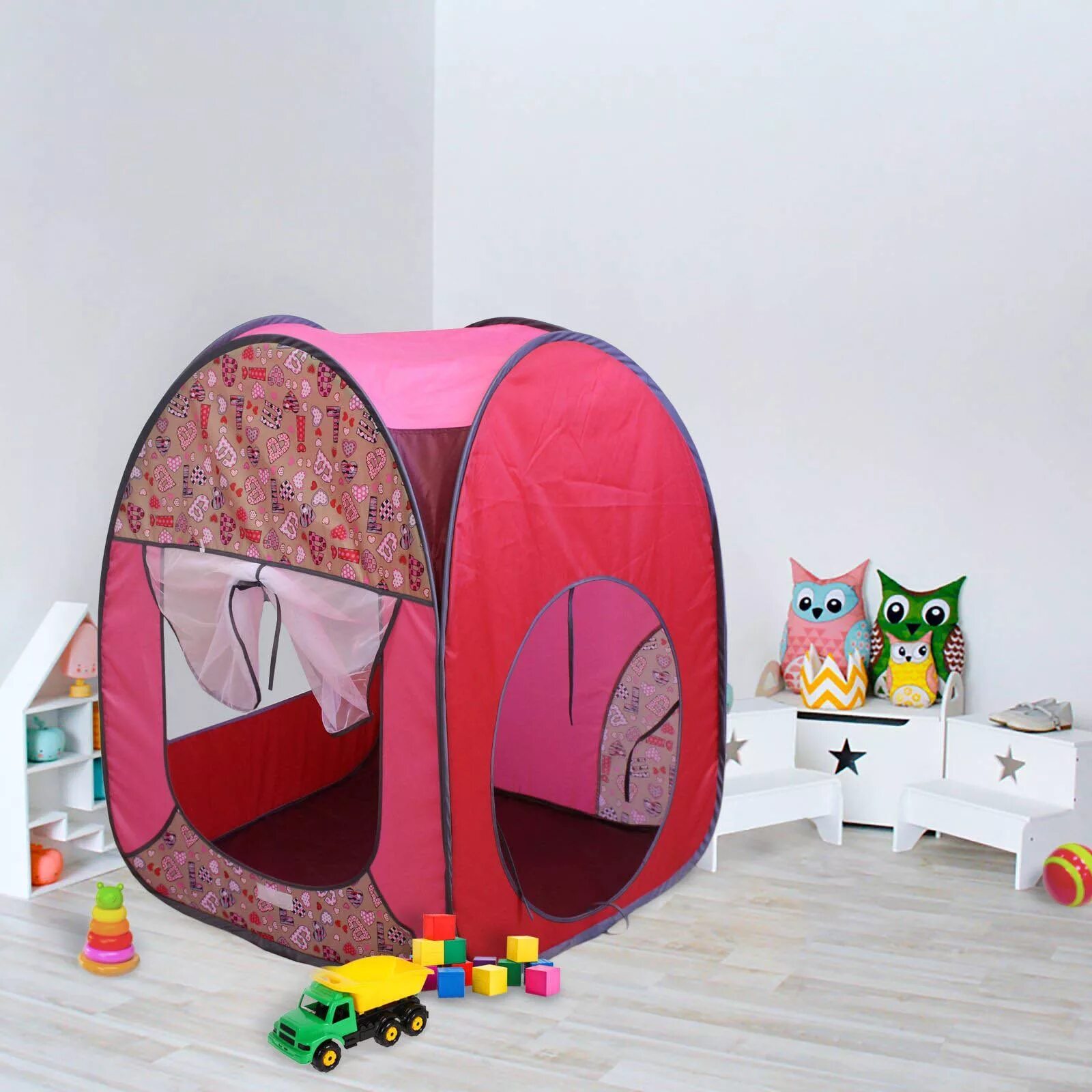 Палатка Belon пи-004к-пр Радужный домик 4 грани квадрат принт. Детская палатка. Игровая палатка для детей. Детская комната с палаткой. Купить квартиру палатка