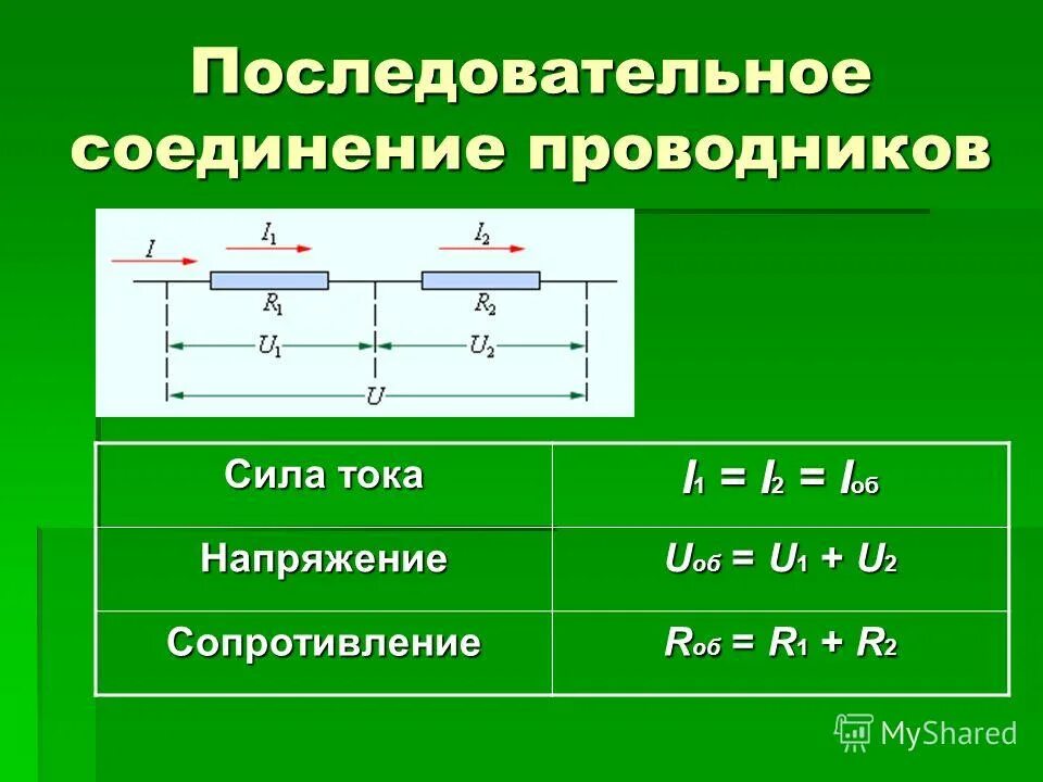 Какая сила тока в параллельном соединении. Последовательность соединения проводников формула. Параллельное соединение проводников сопротивление формула. Сопротивление проводников Соединённых последовательно. Последовательное сопротивление проводников схема.