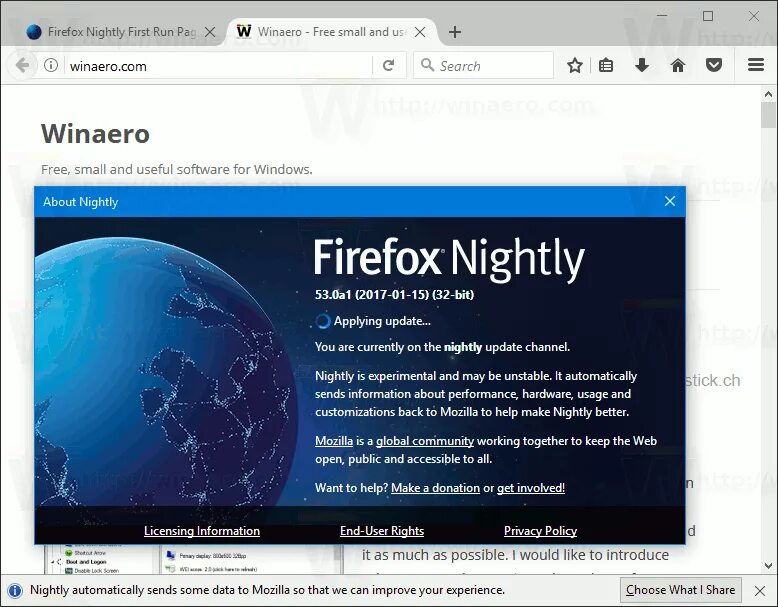 Firefox nightly. Firefox 53.