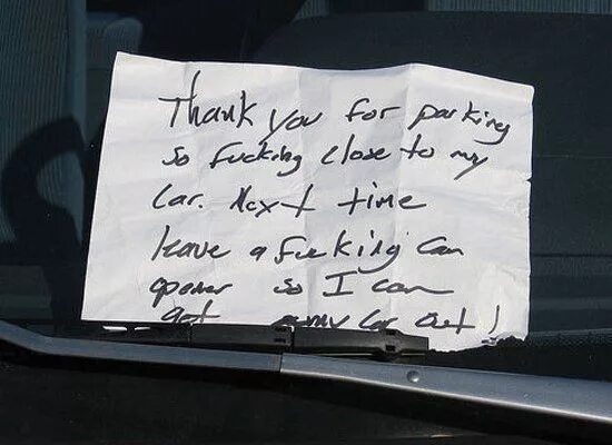 Bad parking. Thank you for not parking the car. Farsparks. Leaving a Note picture.