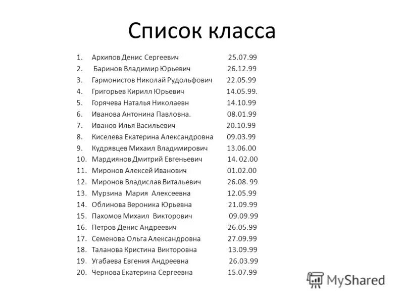 Список класса