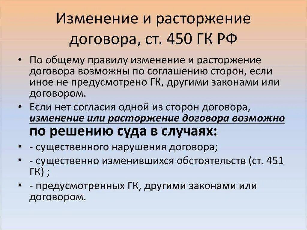 Основания изменения и прекращения договора. Изменение и расторжение договора в гражданском праве. порядок изменения и расторжения договора в гражданском праве. порядок изменения договора. порядок изменения договтпам.