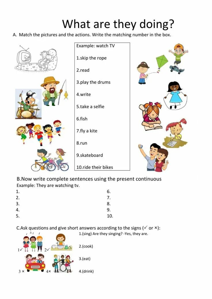 Present continuous match. Рабочий лист present Continuous. Present Continuous упражнения Worksheets. Present Continuous задания. Задания по английскому what are they doing.