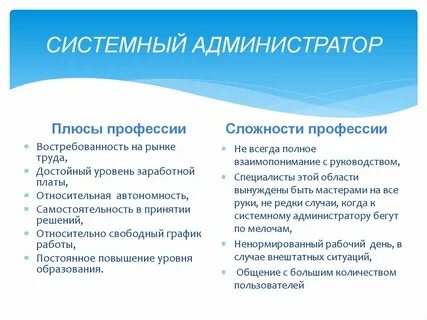 Специальность администратора