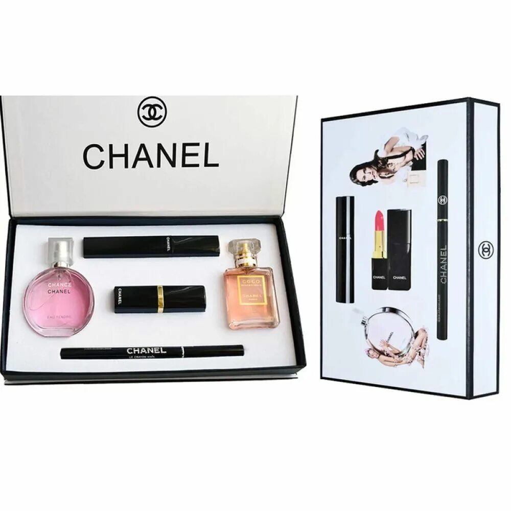 Набор духов оригинал. Подарочный набор Chanel 5в1 духи. Chanel 5в1, подарочный набор Chanel духи. Подарочный набор Шанель 5 в 1. Набор Шанель 5 в 1 духи.