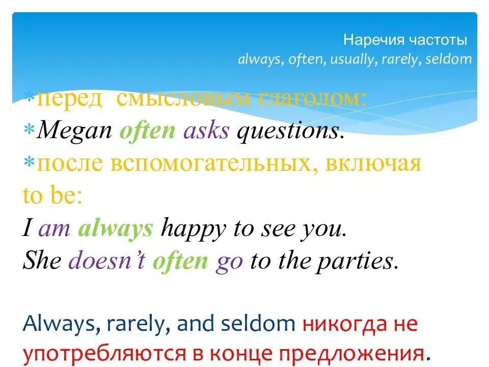 Предложения с often. Наречия частотности в английском место в предложении. Наречие частоты в английском языке место в предложении. Предложения с наречиями частотности. Наречие частотности в английском языке правило.