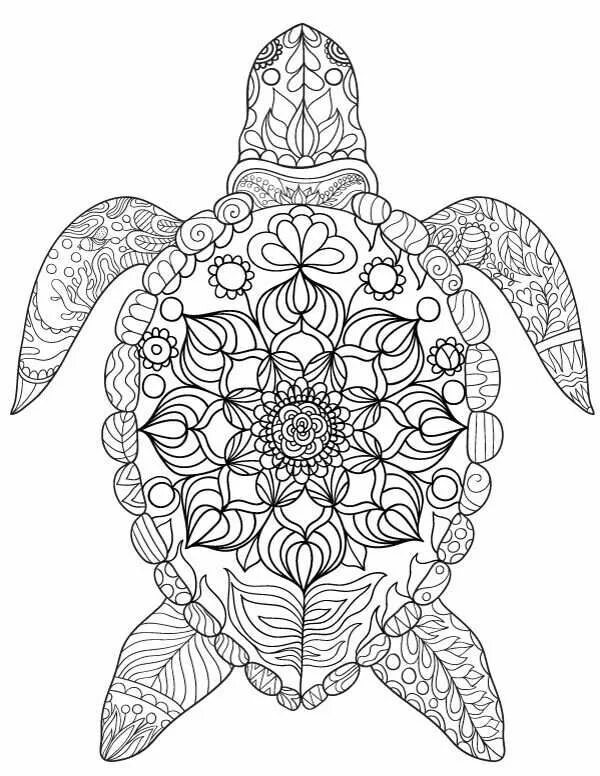 Раскраски мандалы антистресс распечатать для детей Contour Mandala of Doodle Flowers with a Large Flower in the Center, Zen Colorin