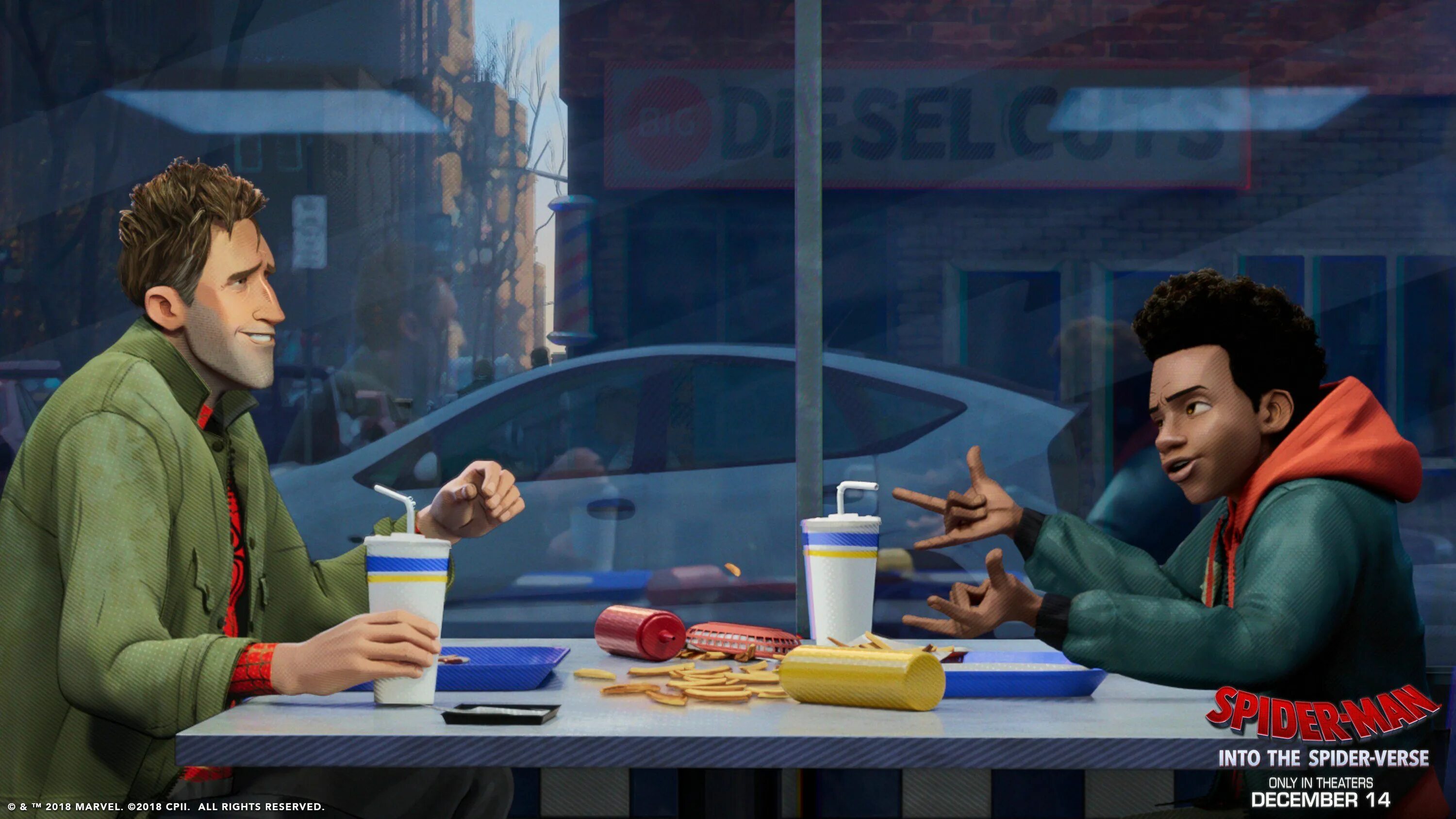 Man into. Питер бенджамин паркер человек-паук через вселенные. peter b parker into the spider verse. питер и майлз через вселенные. питер паркер через вселенные ест.