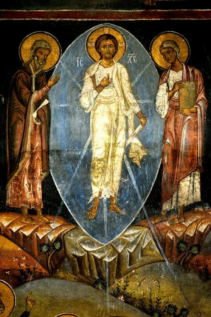 Фрески преображения. Церковь св.стефана в кастории фрески. фреска св. стефана в кастории. преображение господне фреска. преподобные фреска кастория.