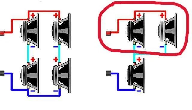 Динамики 2 почему. Схема подключения 8ом динамиков. Схема подключения 3 динамиков на 1 канал. Схема подключения двух динамиков на один канал от магнитолы. Схема подключения динамиков 4 пары.