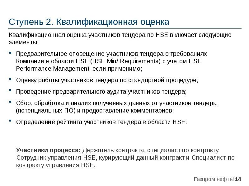 Оповещение участников. Квалификационная оценка подрядной организации проводится. Квалификационная анкета. Участники тендера. Оценка участников.