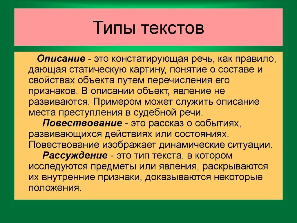 Определи тип текста сыновья. Тип текста описание. Виды описания текста. Текст виды текстов. Текст описание.