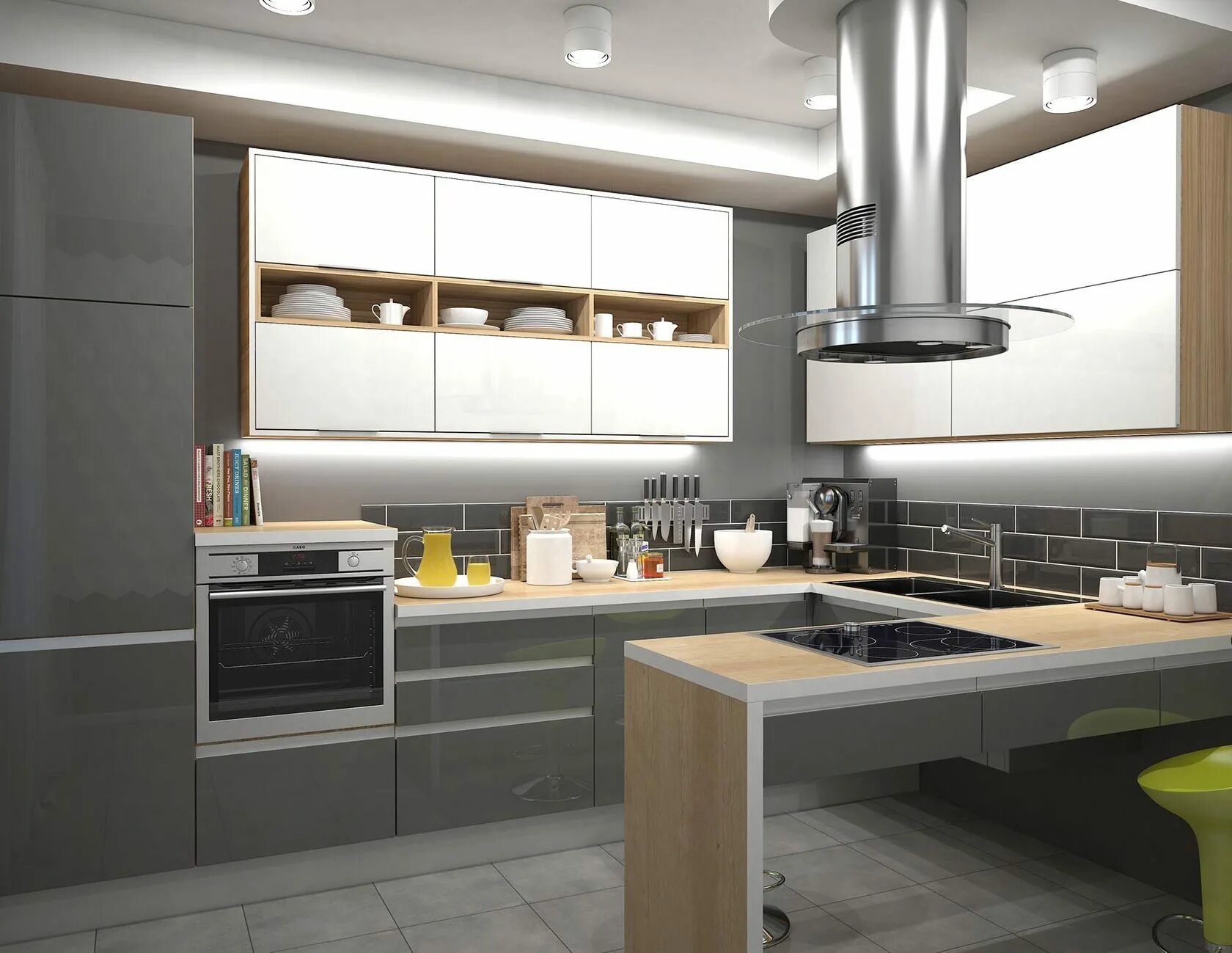 кухонный гарнитур оранжевый. проект современной кухни. вытяжка maunfeld lee light. красивый интерьер кухни. модный интерьер кухни.