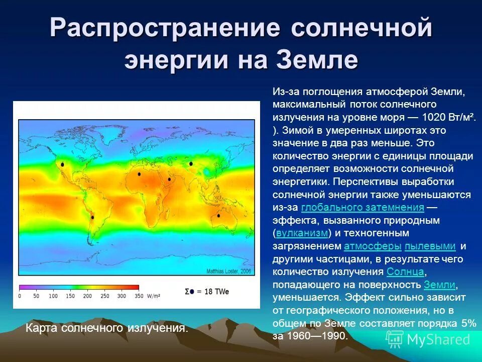 Количество солнечной радиации европейской равнины