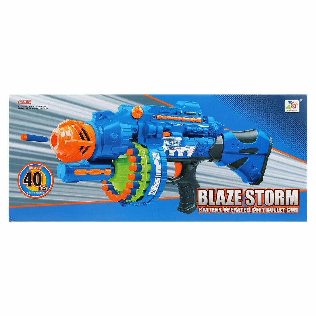 Nerf пулемет. Ружье с мягкими пулями 40 зарядов. Пули Blaze Storm 20х95мм мягкие.