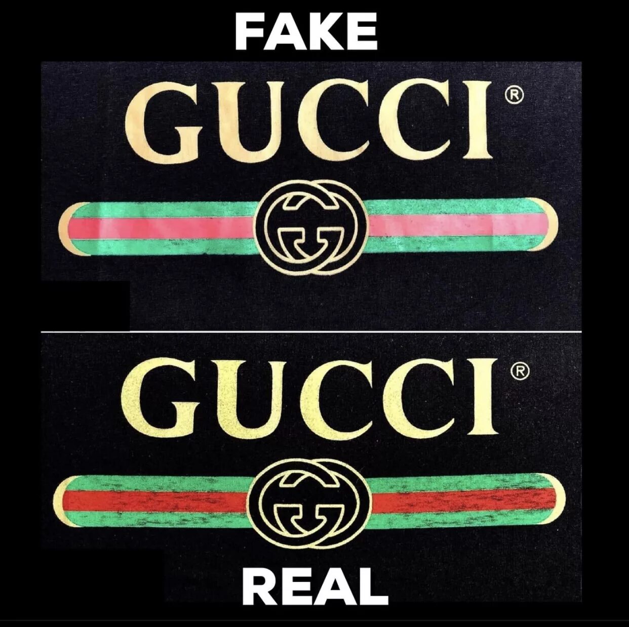 Гуччи логотип палёная и оригинал. Gucci копия и оригинал. Gucci реплика