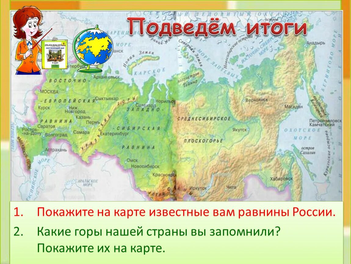 Карта равнин и гор России 4 класс. Карта равнины и горы России 4 класс окружающий мир. Карта равнин 4 класс. Горы и низменности России. Карта россии 2 класс плешаков