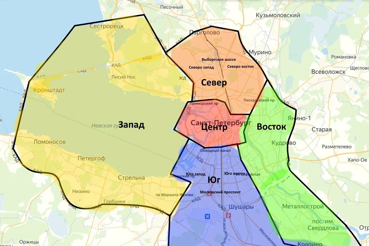 Районы СПБ. Районы Санкт-Петербурга на карте.