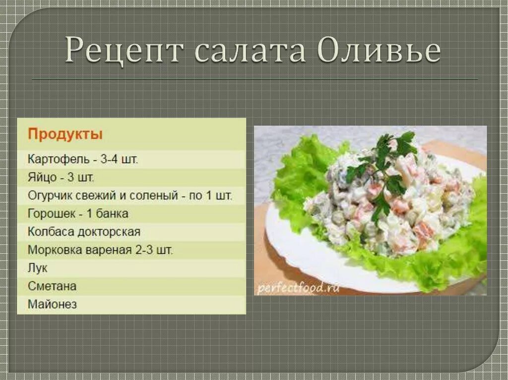 На сколько полезен салат. Рецепты салатов. Состав салата Оливье. Рецепты салатов в картинках. Рецепт приготовления салата Оливье.