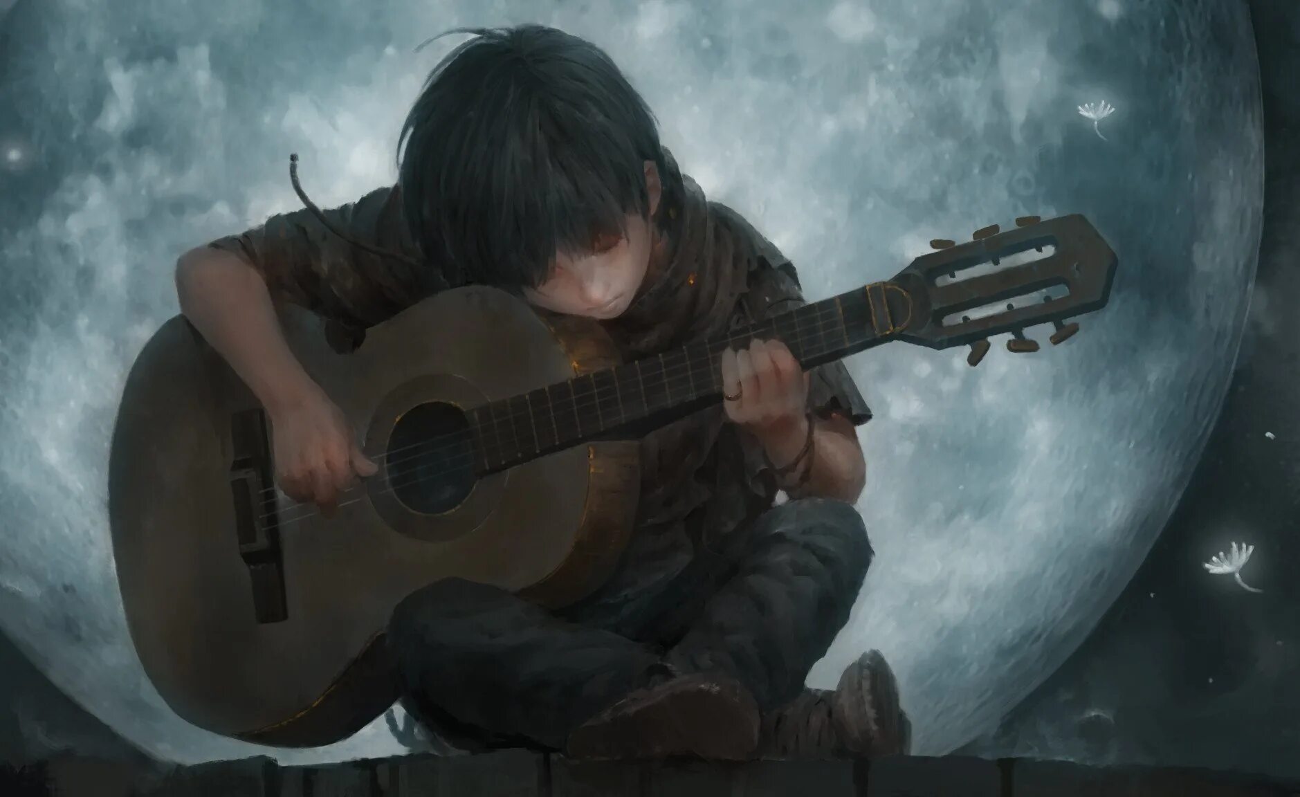 Слушать песни грустный день. Парень с гитарой арт. Мальчик с гитарой арт. Гитарист арт. Парень с гитарой на крыше.